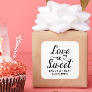 Love is Sweet Modern Heart Script Wedding Square Sticker