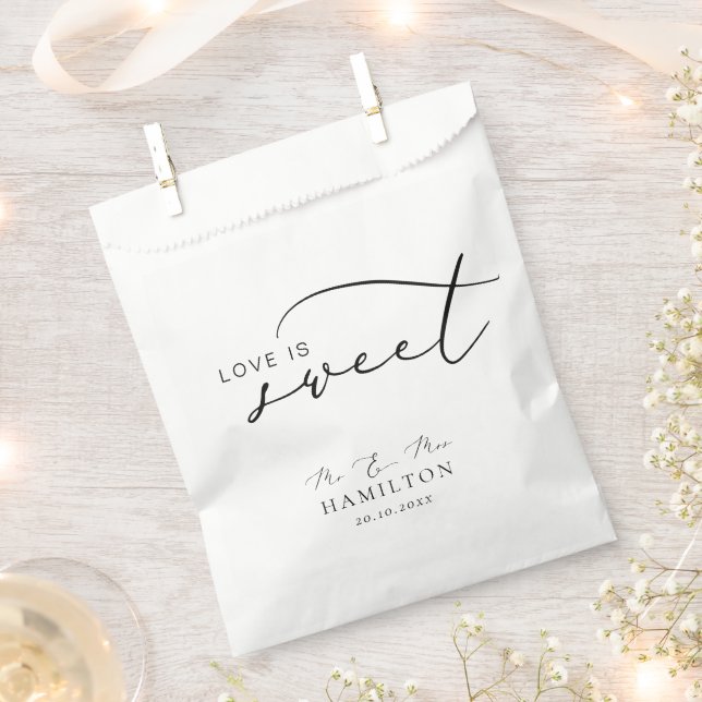 Love is sweet Modern Minimal Calligraphy Wedding  Favour Bag (Clipped)