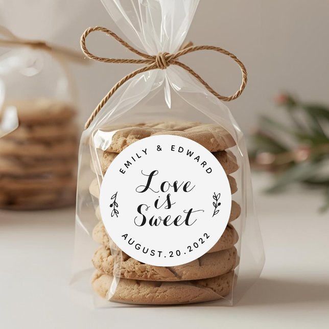 Love is Sweet Modern Rustic Wedding Favour Classic Round Sticker (Creator Uploaded)
