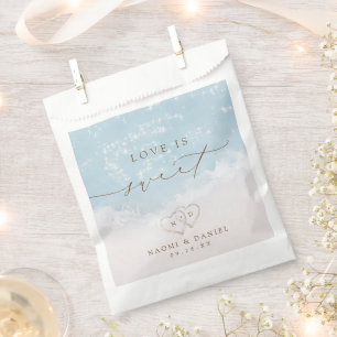 Love is Sweet Modern Script Beach Sand Hearts  Favour Bag