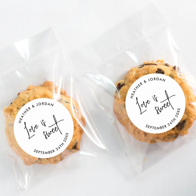Love Is Sweet Modern Wedding Favour  Classic Round Sticker (Creator Uploaded)
