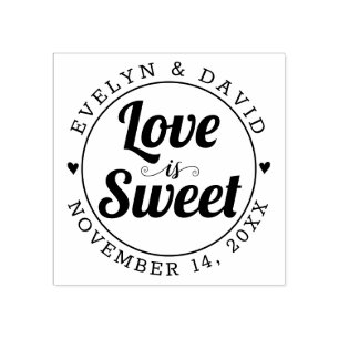 Love is sweet, names and wedding date rubber stamp
