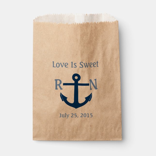 Love Is Sweet Nautical Anchor Wedding Navy Blue Favour Bag (Front)