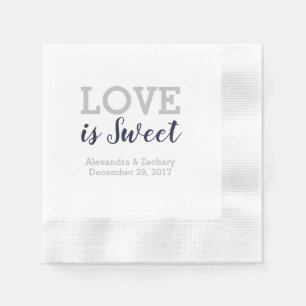 Love Is Sweet Navy Blue Silver Wedding Engagement Napkin