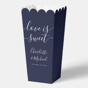 Love Is Sweet Navy Blue Wedding Popcorn Favor Box