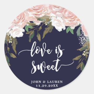 love is sweet Navy pale pink favour stickers