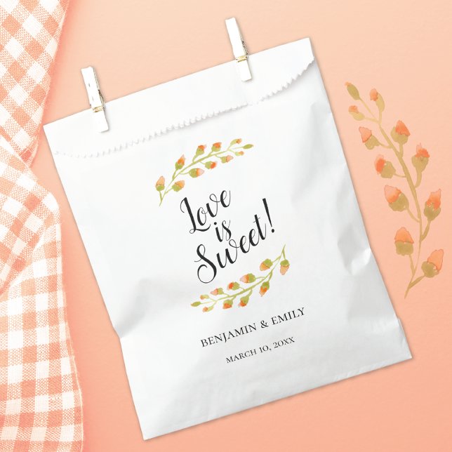 Love is Sweet Peach Floral Wedding Favour Bag (Creator Uploaded)
