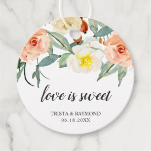 Love Is Sweet Peach Watercolor Floral Wedding Favour Tags