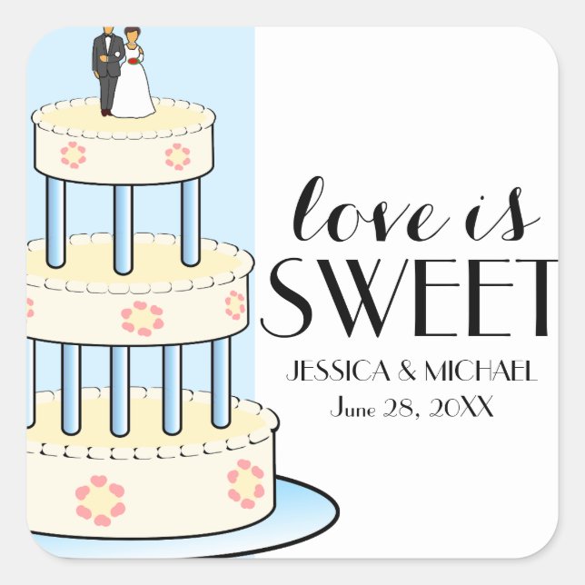 Love is Sweet Personalized Wedding Cake Box Labels (Front)