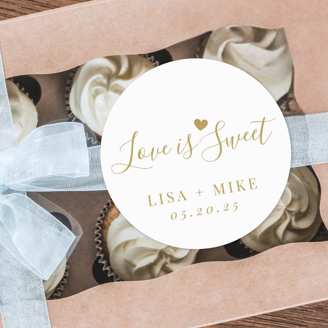 Love is Sweet Personalized Wedding Favour Classic Round Sticker (Creator Uploaded)