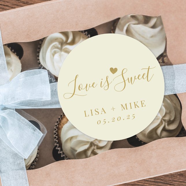 Love is Sweet Personalized Wedding Favour Classic Round Sticker (Creator Uploaded)