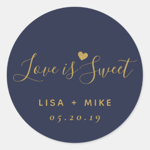 Love is Sweet Personalized Wedding Favour Navy Blu Classic Round Sticker