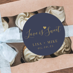 Love is Sweet Personalized Wedding Favour Navy Blu Classic Round Sticker
