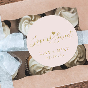 Love is Sweet Personalized Wedding Favour Pink Classic Round Sticker
