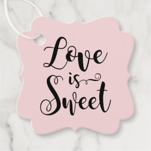 Love is Sweet Pink Black Calligraphy Wedding Favour Tags
