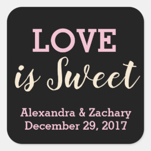 Love is Sweet Pink Champagne Wedding Engaged Favou Square Sticker