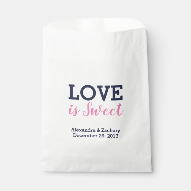 Love is Sweet Pink Navy Blue Wedding Candy Favour Bag (Front)