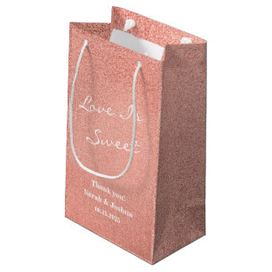 Love is Sweet Pink Rose Gold Script Wedding Favour Small Gift Bag