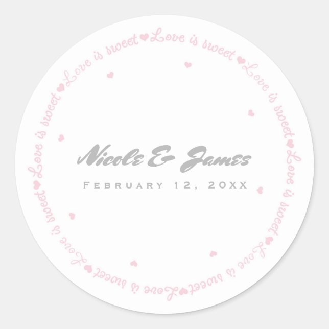 Love is Sweet Pink & White Thank You Wedding Favou Classic Round Sticker (Front)
