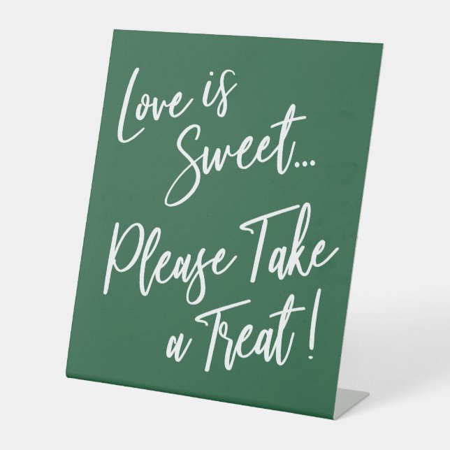 Love is Sweet Please Take a Treat! Leaf Green Pedestal Sign (Front)