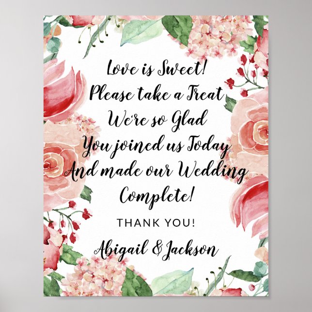 Love is Sweet Quote Wedding Reception Treat Sign (Front)