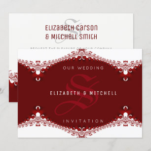 Love is Sweet Red+White Lace Monogram Wedding Invitation