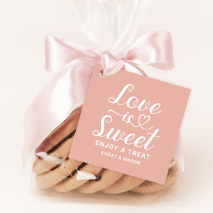 Love is Sweet Rose Gold Heart Script Wedding Favour Tags