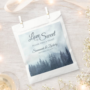 Love is Sweet Rustic Blue Pine Trees Wedding Favour Bag