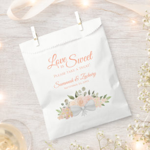 Love is Sweet Rustic Coral Peach Floral Wedding Favour Bag