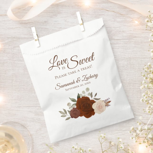 Love is Sweet Rustic Fall Floral Wedding Favour Bag (Clipped)