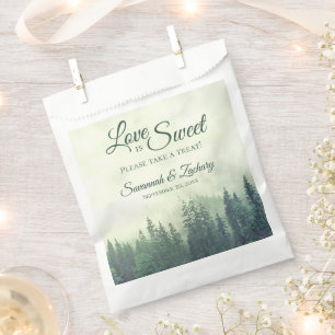 Love is Sweet Rustic Green Pine Trees Wedding Favour Bag