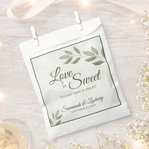 Love is Sweet Sage Green Leaves Wedding Favour Bag
