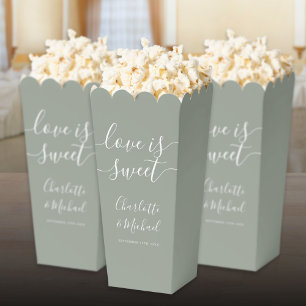 Love Is Sweet Sage Green Wedding Popcorn Favor Box