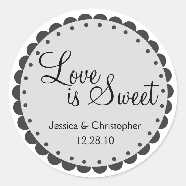 Love is Sweet - Scalloped Edge - Personlize Classic Round Sticker (Front)