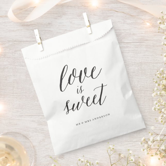 Love Is Sweet Script Chic Calligraphy Name Wedding Favour Bag (Clipped)