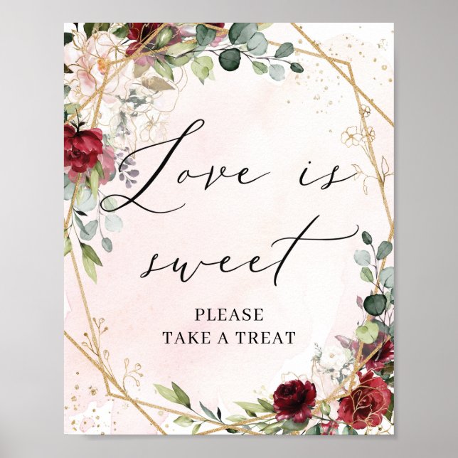 Love is sweet sign blush burgundy floral gold boho (Front)