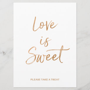 Love is Sweet Sign   Stylish Gold Rose Lettered Invitation