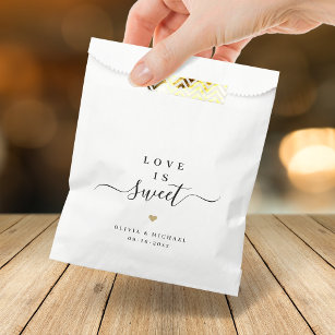 Love is sweet simple elegant script wedding favour bag