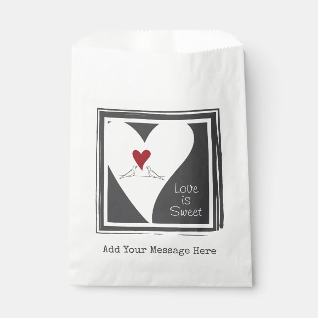 Love is Sweet Simple Modern Love Birds Red Heart Favour Bag (Front)