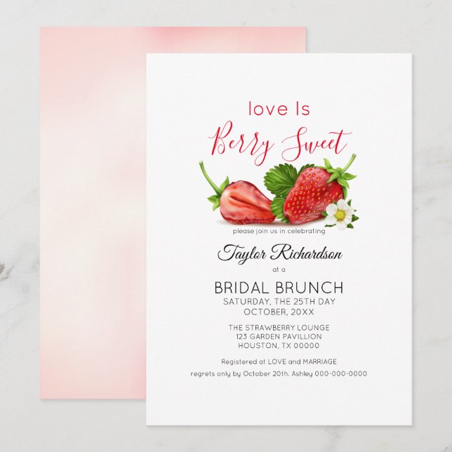Love is Sweet Strawberry Brunch Wedding Invitation (Front/Back)