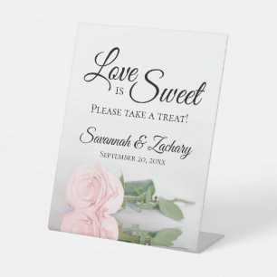 Love is Sweet Take a Treat Blush Pink Rose Wedding Pedestal Sign