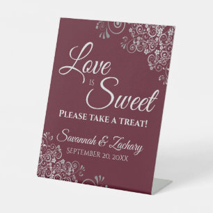 Love is Sweet Take a Treat Burgundy & Silver Pedestal Sign