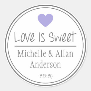 Love Is Sweet The New Mr. & Mrs. (Purple / Grey) Classic Round Sticker