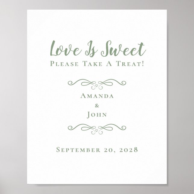 Love Is Sweet Treat Elegant Wedding Favour Green Poster (Front)
