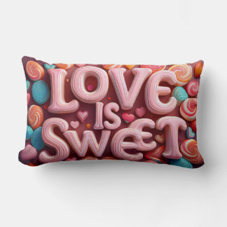 Love Is Sweet Valentine Wedding Typography Lumbar Pillow