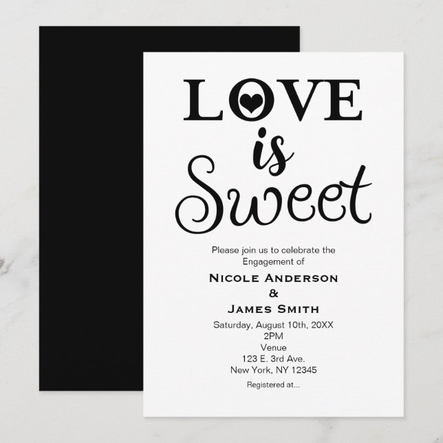 LOVE IS SWEET Vintage Modern Black & White Invitation (Front/Back)