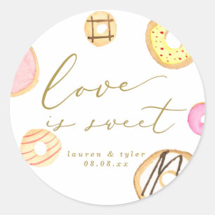 Love is sweet Watercolor Doughnuts Wedding Favour Classic Round Sticker