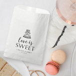 Love is Sweet | Wedding Cake Favour Bag<br><div class="desc">Treat your wedding guests to some sweets packed in these personalized favour bags. Design features a vintage style wedding cake illustration with "love is sweet" in calligraphy script and block typography. Customize these whimsical yet elegant black and white favour bags with your names and wedding date.</div>