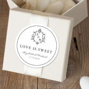 Love Is Sweet Wedding Crest Monogram Classic Round Sticker