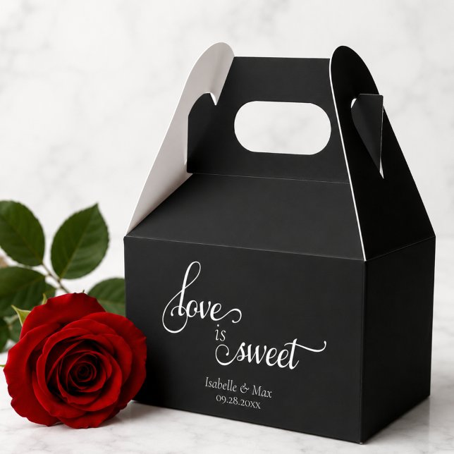 Love is Sweet Wedding Favor Box (elegant script calligraphy black and white love is sweet wedding favor box)